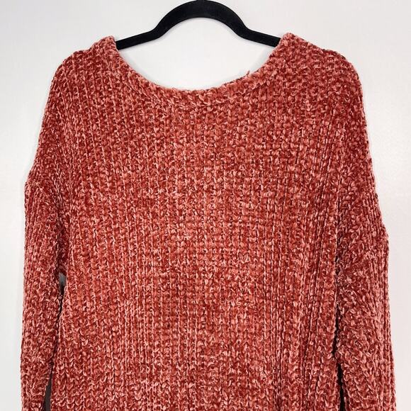 New Entro Medium M Orange Chenille Twist Low VBack Tunic Sweater Soft Cozy Knit - Picture 3 of 10